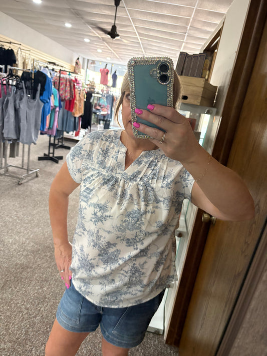 Blue Print Yoke Detail Top