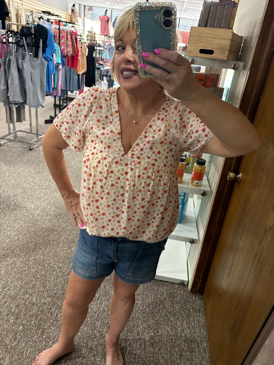 Floral summer v neck top