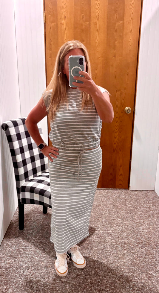 Gray/White Stripe Pencil Skirt and Top