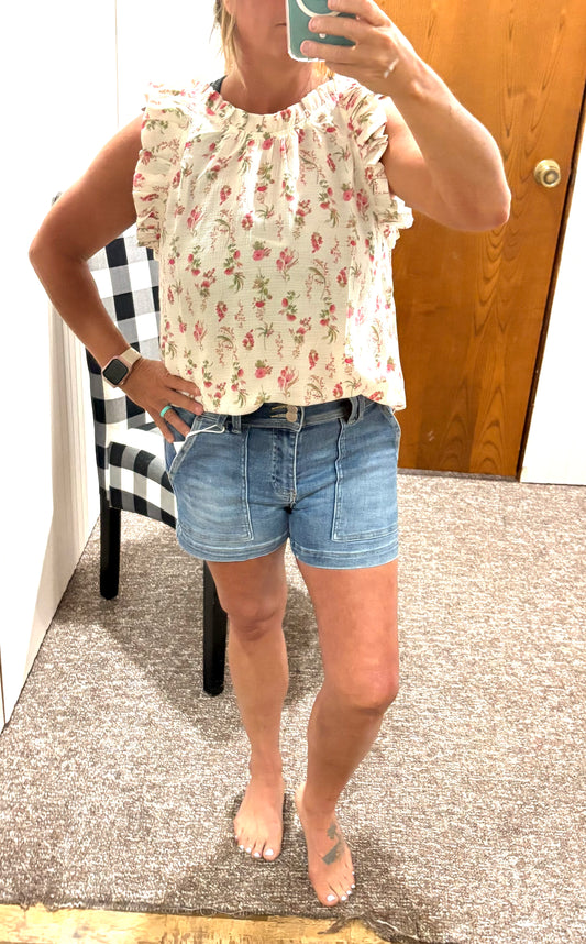 Floral Ruffle Sleeveless Too