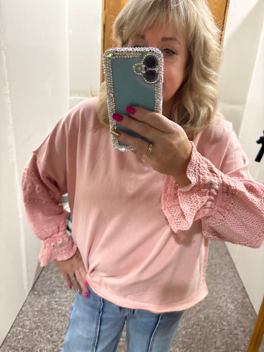 Coral laced sleeve bell top