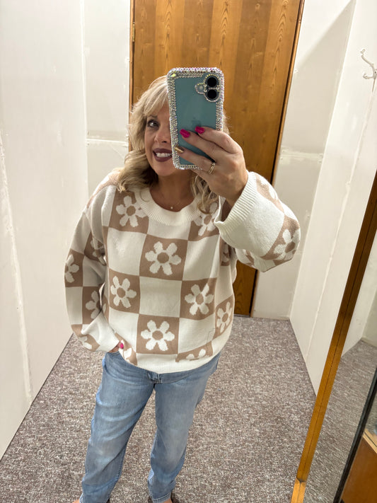 Flower checked sweater